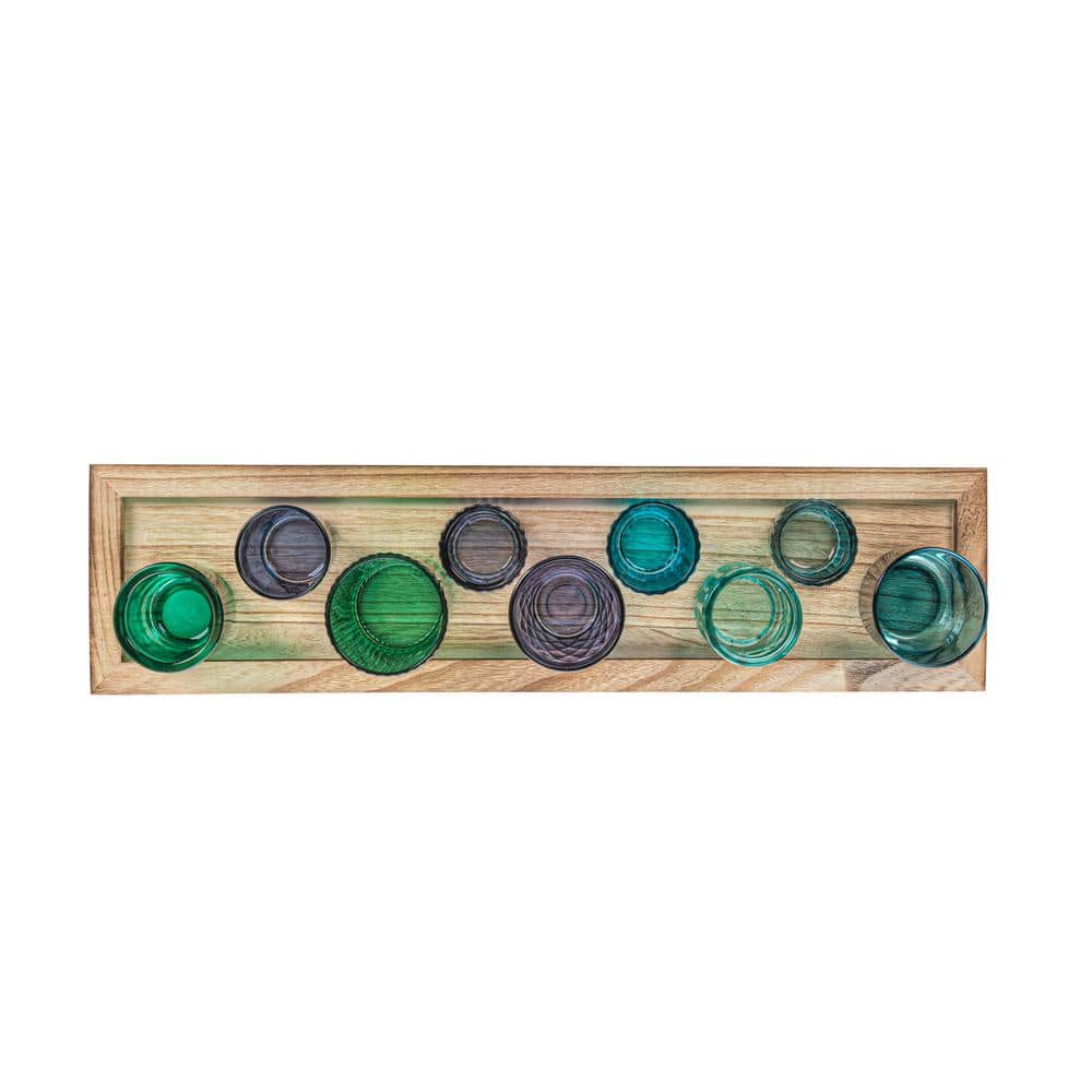 Oceanic Bliss Wood Tray with Blue & Green Glass Votive Set
