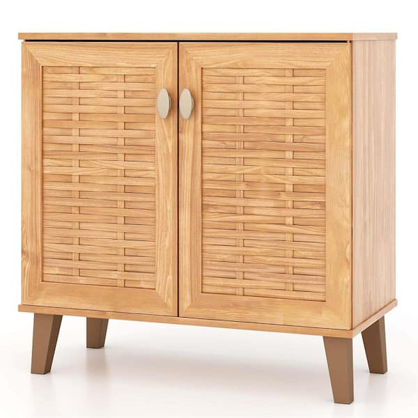 29.5 in. H x 29.5 in. W Teakwood Wood Shoe Storage Cabinet with 3-Removable Shelves for Entryway