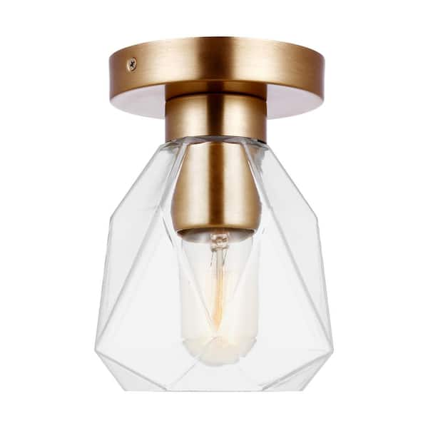 Generation Lighting Quinn 6 in. 1-Light Satin Brass Transitional Indoor/Outdoor Dimmable Wall or Ceiling Flush Mount with Clear Glass
