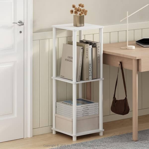 Furinno Turn-N-Tube 20 in. Tall White/White Wood 3-Shelf Bookcase