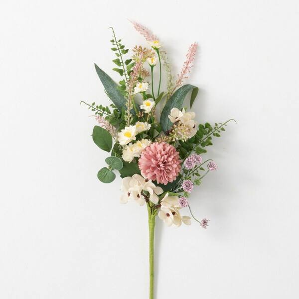 SULLIVANS 20.5 in. Artificial Pink Mixed Floral Pick