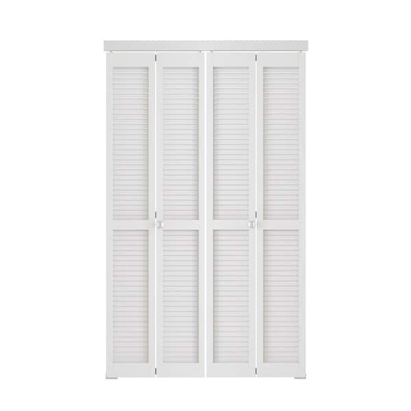 48 in. W. x 80 in. (Double 24 in. W. Doors) Solid Core, MDF Wood, White Louver Bi-fold Door Bi-fold Door with Hardware