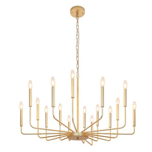 Unbranded 16-Light Brass Modern Candle Chandelier Light Fixture, Rustic Chandeliers for Living Room, Kitchen, Entryway