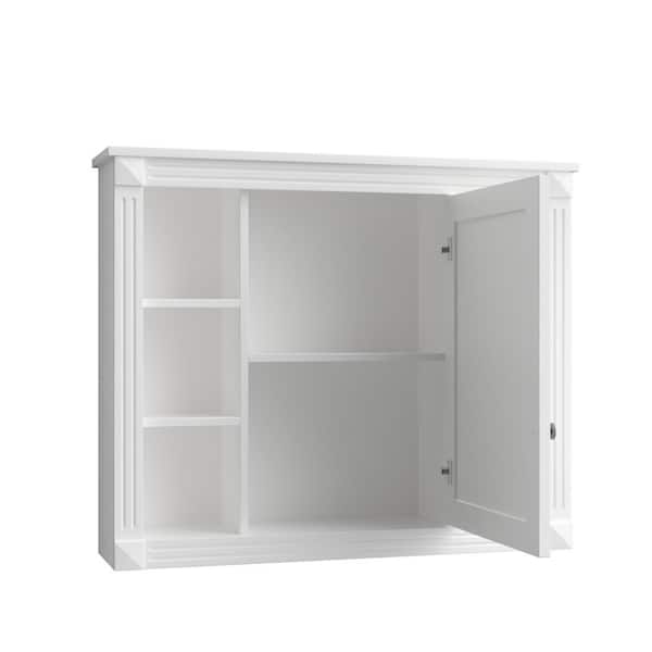 Unbranded 35 in. W x 28 in. H White Wood Framed Rectangular Wall Mount/Recessed Bathroom Medicine Cabinet with Mirror