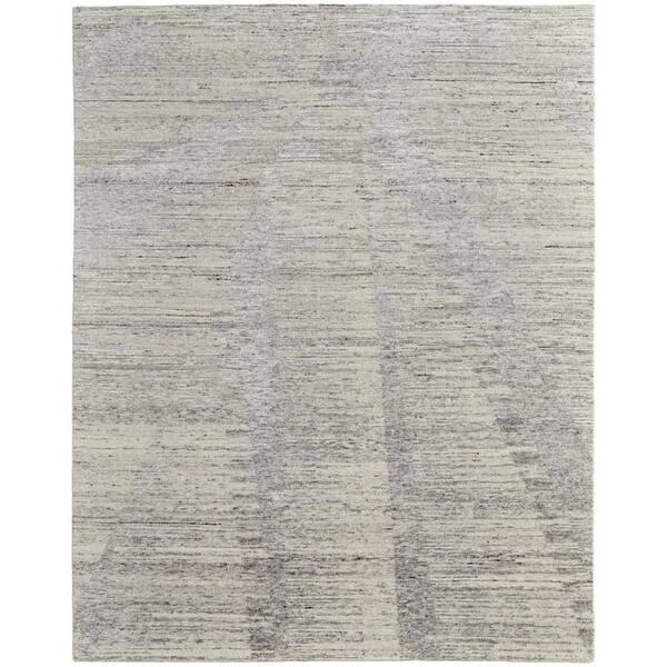 9 ft. x 13 ft. Ivory And Gray Abstract Hand Knotted Distressed Area Rug
