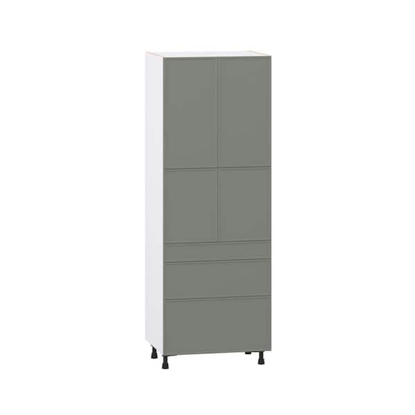 J COLLECTION Fairview 30 in. W x 24 in. D x 84.5 in. H Assembled Slim Shaker Pantry Kitchen Cabinet in Moss Green with 3-Drawers