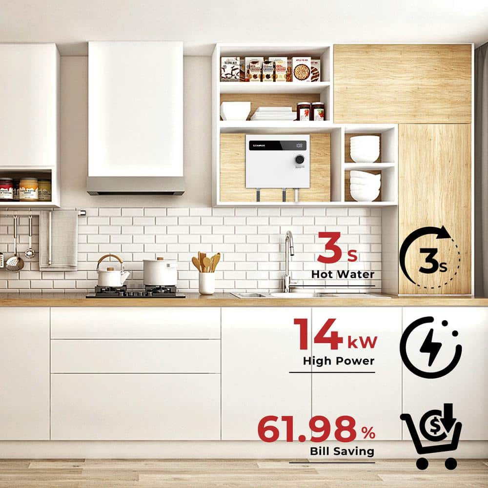 Camplux 14kW White Tankless Electric Water Heater with Digital Display