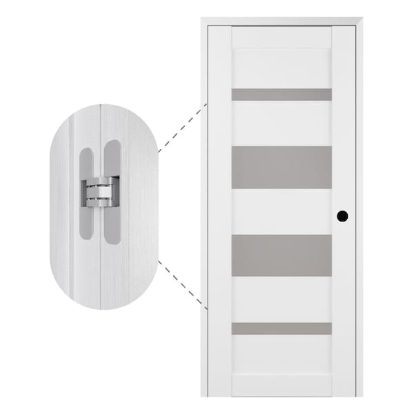 Belldinni Mirella 18"x80" Left-Hand 4Lite Frosted Glass Bianco Noble Composite Single Prehung Interior Door with Concealed Hinges