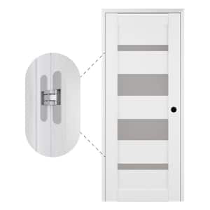 Mirella 28"x80" Left-Hand 4Lite Frosted Glass Bianco Noble Composite Single Prehung Interior Door with Concealed Hinges