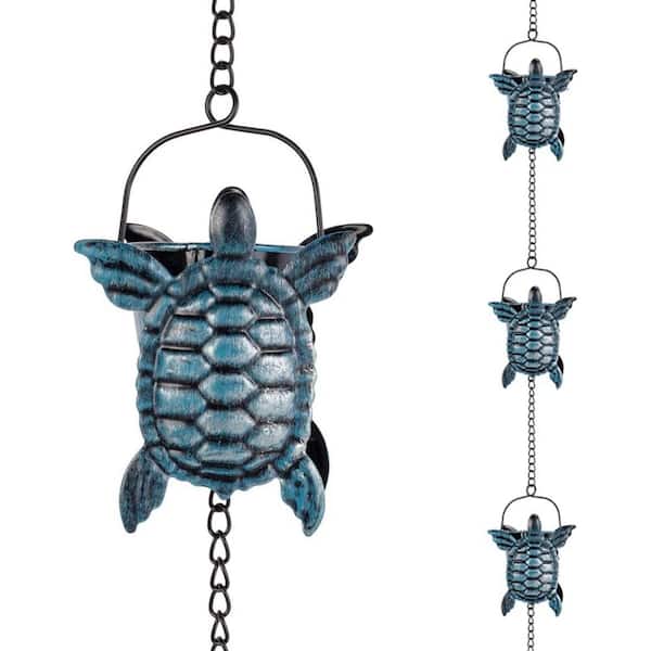 10 FT Rain Chains for Gutter, Rain Chain with 12 Turtle Shape Cups Adjustable Rain Catcher Chain for Eaves, Drainage
