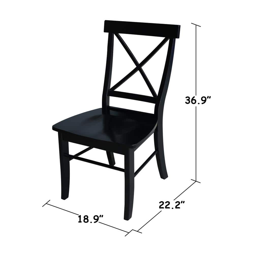 Elegant High-Back Cross Solid Parawood Side Chair in Black - Set of 2