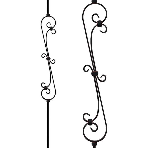 Stair Parts 44 in. x 1/2 in. Oil Rubbed Bronze Double Feather Scroll Iron Baluster for Stair Remodel