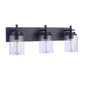 Reeves 23 in. 3-Light Flat Black Finish Vanity Light with Clear Glass Shade