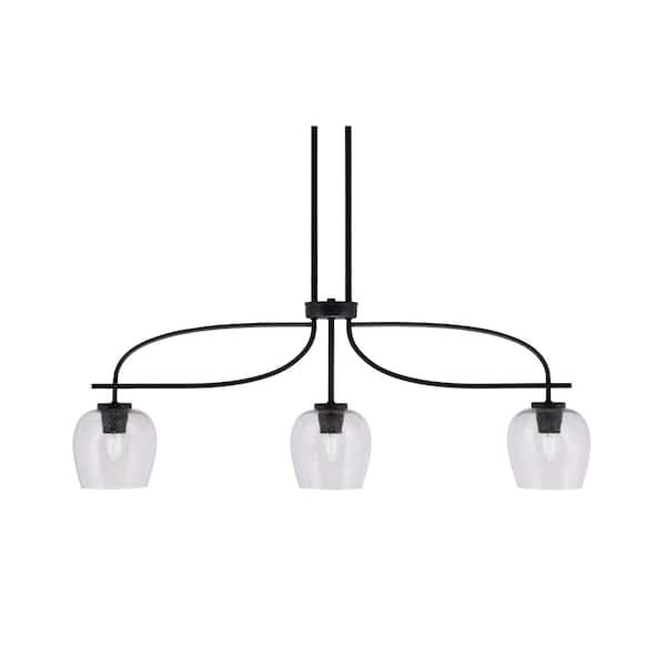Unbranded Olympia 3-Light Matte Black Billiard Light with 4.5 in. Square Clear Bubble Glass Shades, no blulbs included