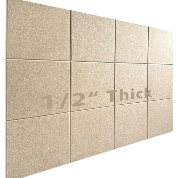 12-Pack Large Felt Bulletin Board Tiles 48 x 36 Thicker 0.47 in. with 35 Push Pins for Wall Decor Tan 12 Sheets