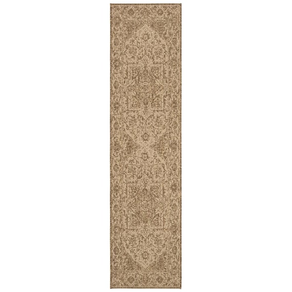 SAFAVIEH Beach House Cream/Beige 2 ft. x 6 ft. Medallion Indoor/Outdoor Patio  Runner Rug