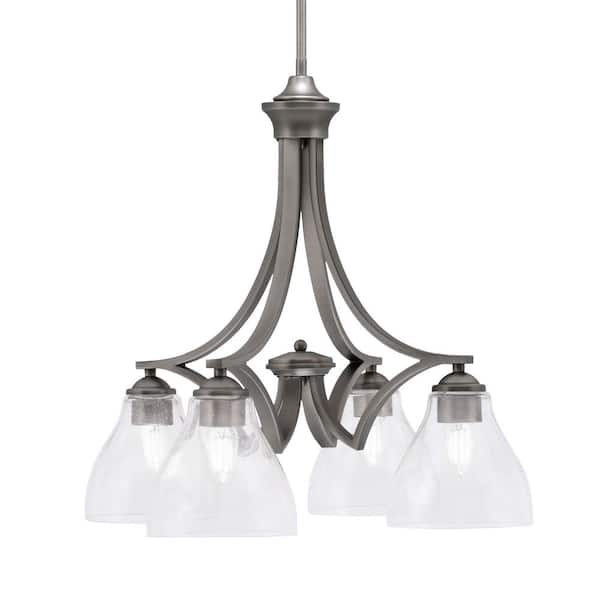 Unbranded Clevelend 4-Light Graphite Chandelier, Round Chandelier with 6.25 in. Clear Bubble Glass Shades, No bulbs included