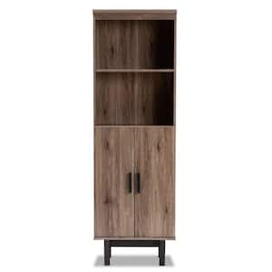 73 in. Oak/Black Wood 4-shelf Standard Bookcase with Doors