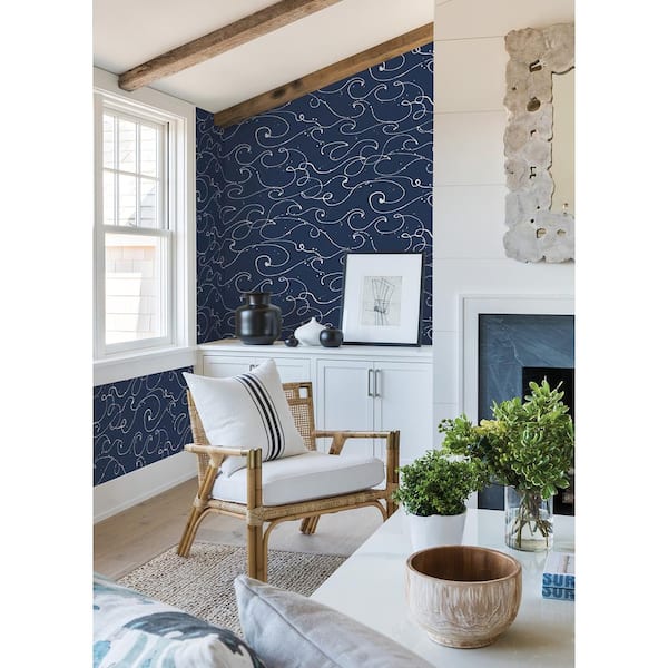 Kuroshio Navy Ocean Wave Matte Paper Pre-Pasted Wallpaper