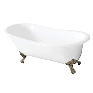 57 in. Cast Iron Slipper Clawfoot Bathtub in White with Feet in Brushed Nickel