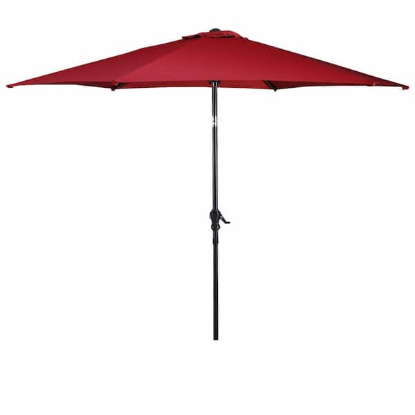Costway 9 ft. Steel Market Tilt Patio Umbrella with Crank Outdoor Yard Garden in Burgundy