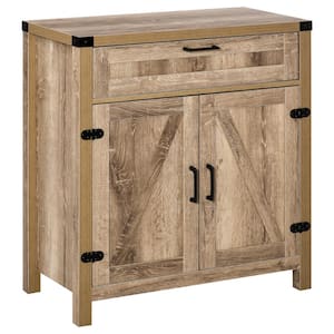 Oak Industrial Storage Sideboard with-Drawer and Double Door Cabinet