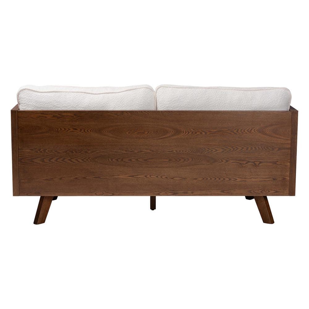 Mid-Century Modern Cream Boucle Fabric 2-Seat Sofa with Wood Frame