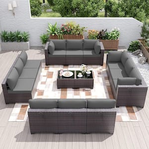 14-Piece Wicker Outdoor Sectional Set with Cushion Grey