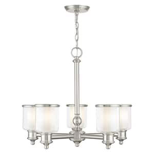 Bellington 5-Light Brushed Nickel Chandelier with Clear Outer Glass and Satin Opal Inner Glass