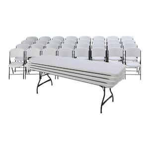 36-Piece White Outdoor Safe Stackable Folding Table Set