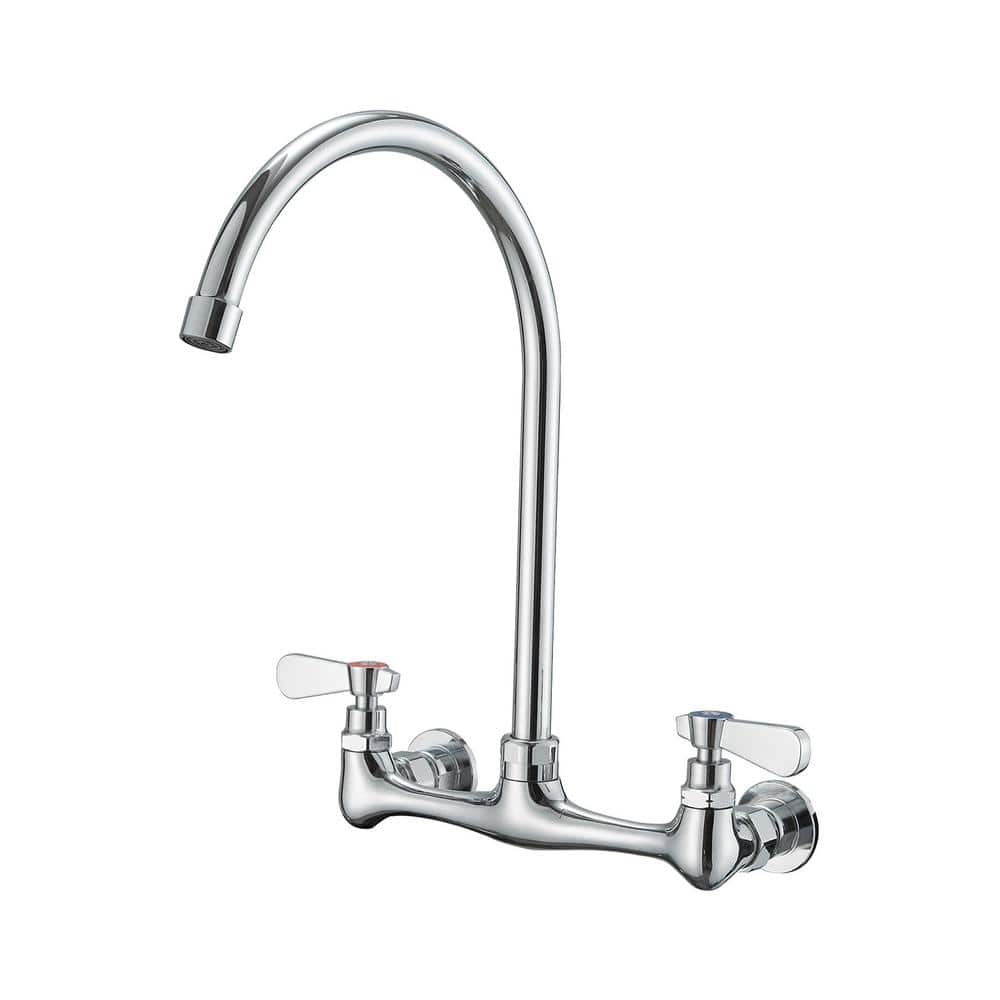 Double Handle Wall Mount Standard Kitchen Faucet in Polished Chrome