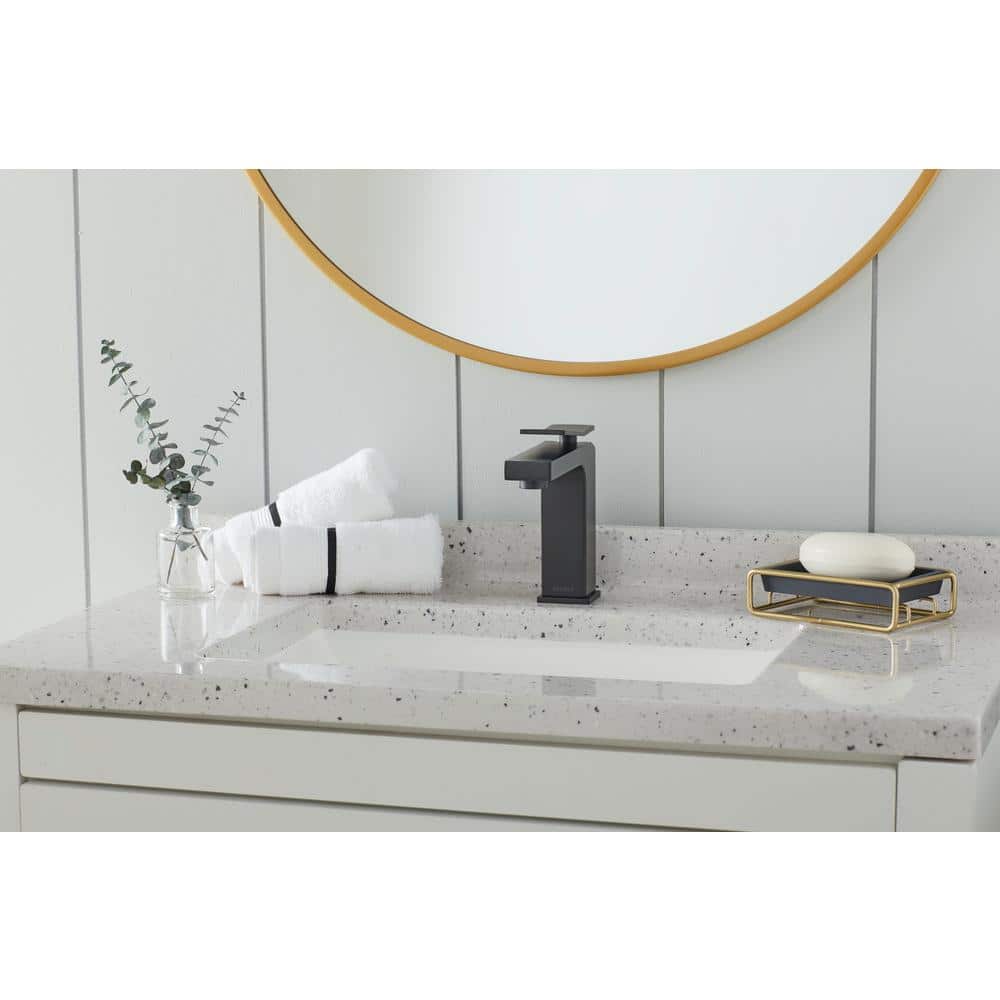 Avian Satin Black Single Handle Bathroom Faucet with Touch Down Drain