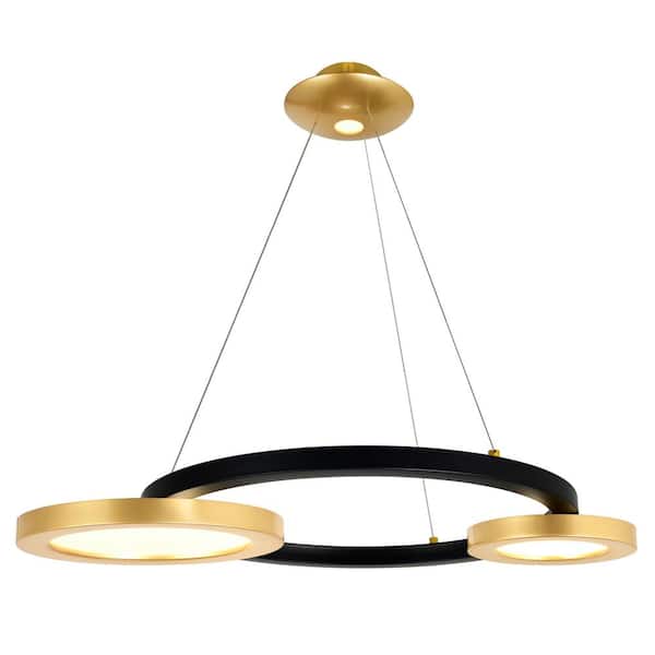 CWI Lighting Deux Lunes 2 Light Integrated LED Chandelier With Sun Gold and Black Finish