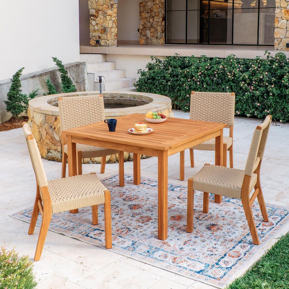 Zephyr 5-Piece Square Teak Outdoor Dining Set with Tan Poly Rope price history on PriceWatchPro
