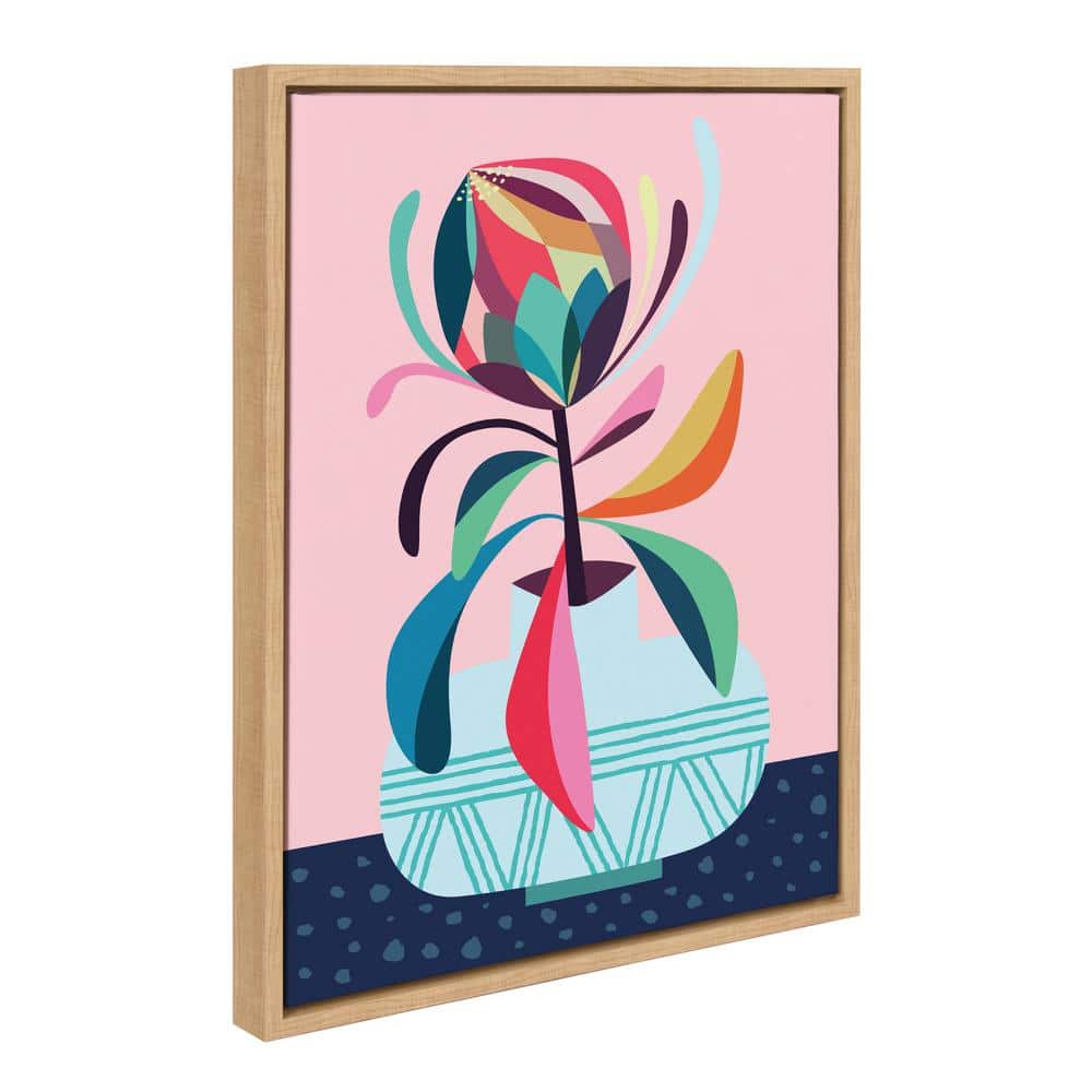 Colorful Abstract Floral Canvas Print with Natural Frame