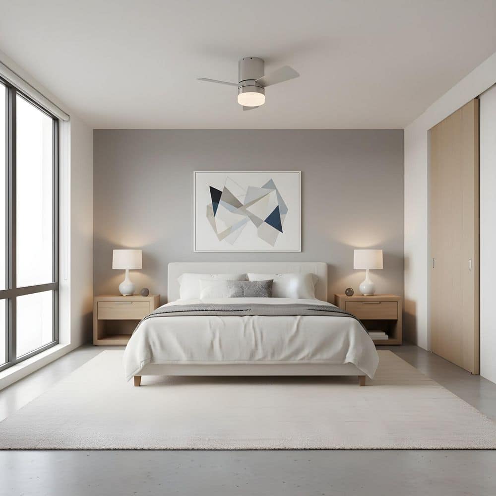 Era 32 in. Brushed Nickel Hugger LED Flush Mount Standard Ceiling Fan with Reversible Blades, Light Kit and Remote price history on PriceWatchPro