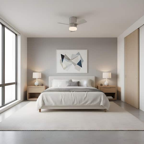 Era 32 in. Brushed Nickel Hugger LED Flush Mount Standard Ceiling Fan with Reversible Blades, Light Kit and Remote