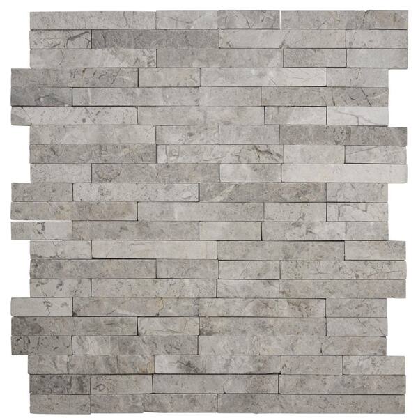 Jeffrey Court Fortress Splitface Grey 11.75 in. x 12 in. Interlocking Splitface Marble Mosaic Tile (0.979 sq. ft./ Each)