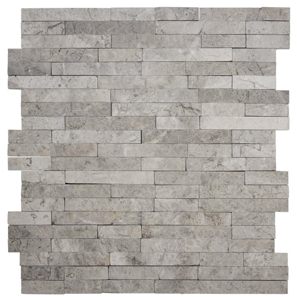 Jeffrey Court Fortress Split Face Grey 11.75 in. x 12 in. Interlocking Split Face Marble Mosaic Tile (9.79 sq. ft./Case)