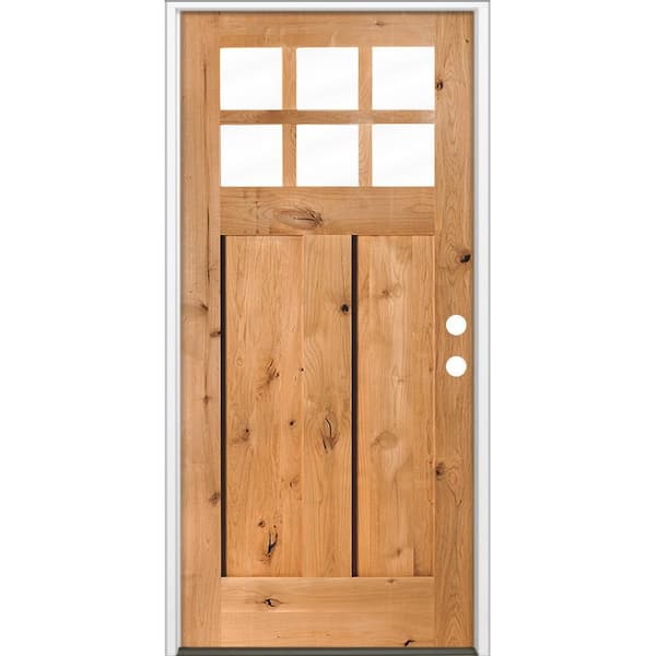 32 in. x 80 in. Craftsman Knotty Alder Left-Hand/Inswing 6-Lite Clear Glass Cedar Stain Wood Prehung Front Door