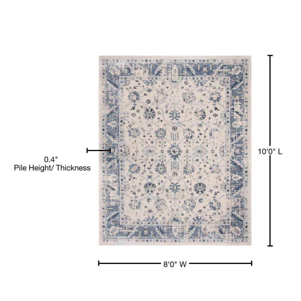 Charleston Ivory and Blue Synthetic 8' x 10' Area Rug
