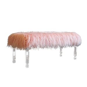 Charlotte 4 Leg Pink Fur Upholstered Bench/Ottoman