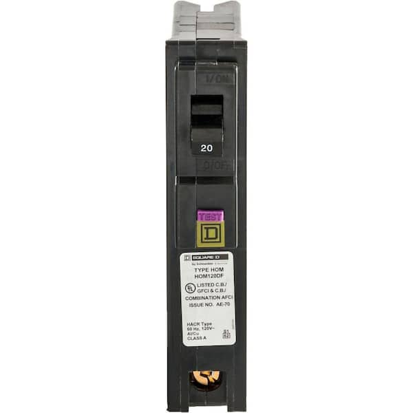 Square D Homeline 20 Amp Single-Pole Plug-On Neutral Dual Function (CAFCI and GFCI) Circuit Breaker Boxed