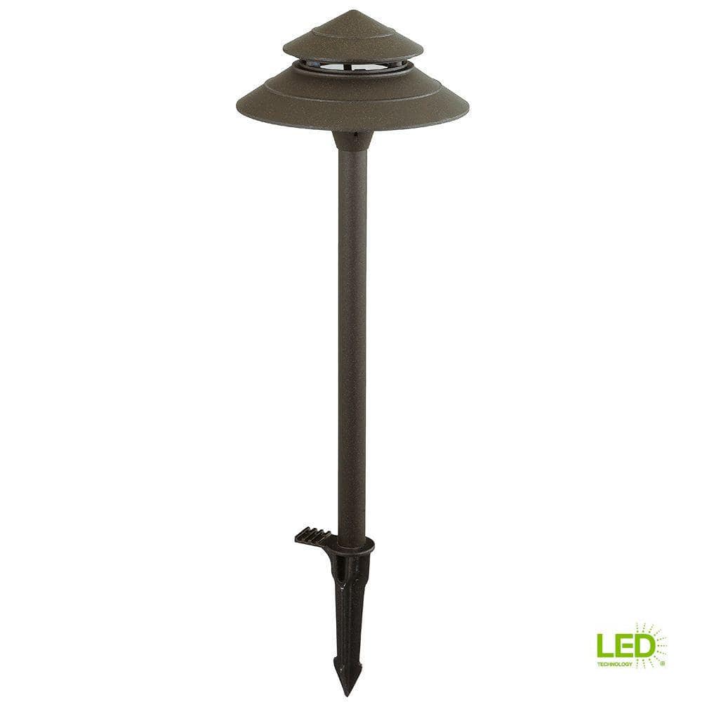 Low Voltage 47 Lumens Textured Bronze Outdoor Integrated LED 2-Tier Landscape Path Light; Weather/Water/Rust Resistant -  Hampton Bay, 29102