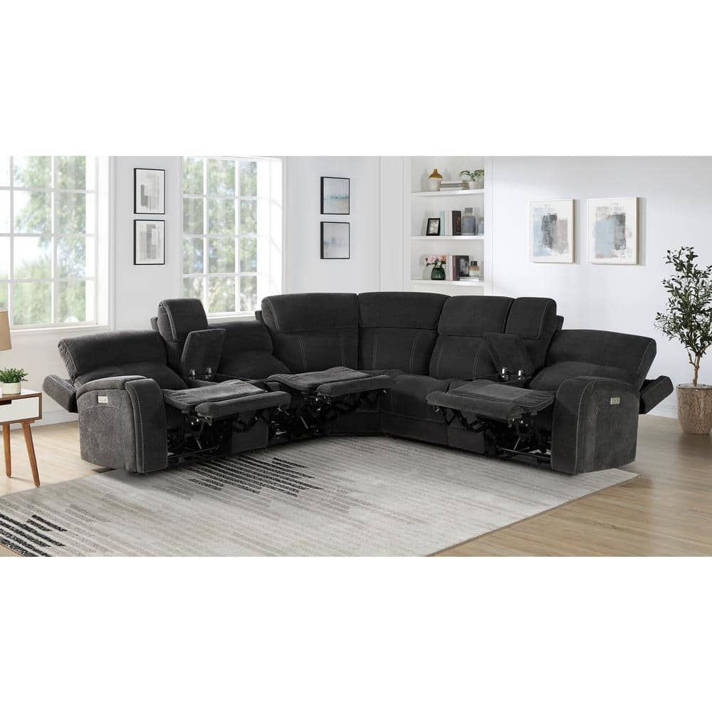 Gray Fabric Three-Piece Sectional with Cup Holders