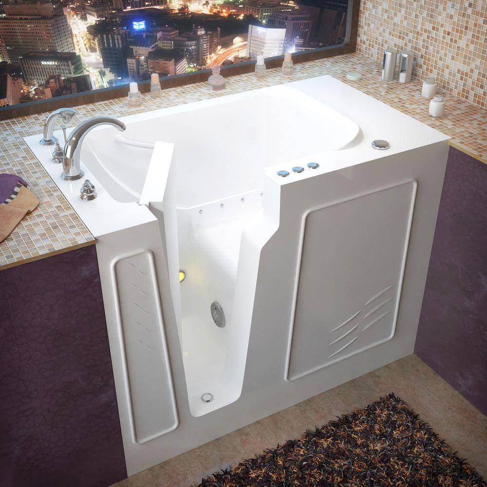 52'' White Fiberglass Walk-In Air Bathtub with Faucet