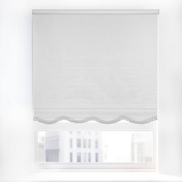 Chicology Fringe White Textured Cordless Blackout Privacy Vinyl Roller Shade 41 in. W x 64 in. L