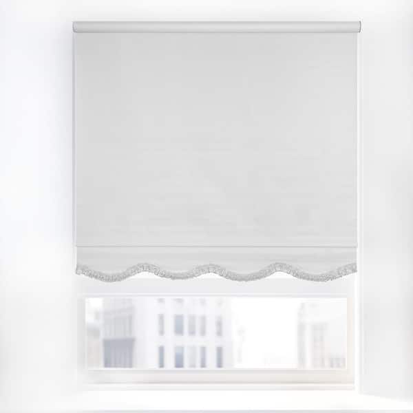 Fringe White Textured Cordless Blackout Privacy Vinyl Roller Shade 53.75 in. W x 64 in. L