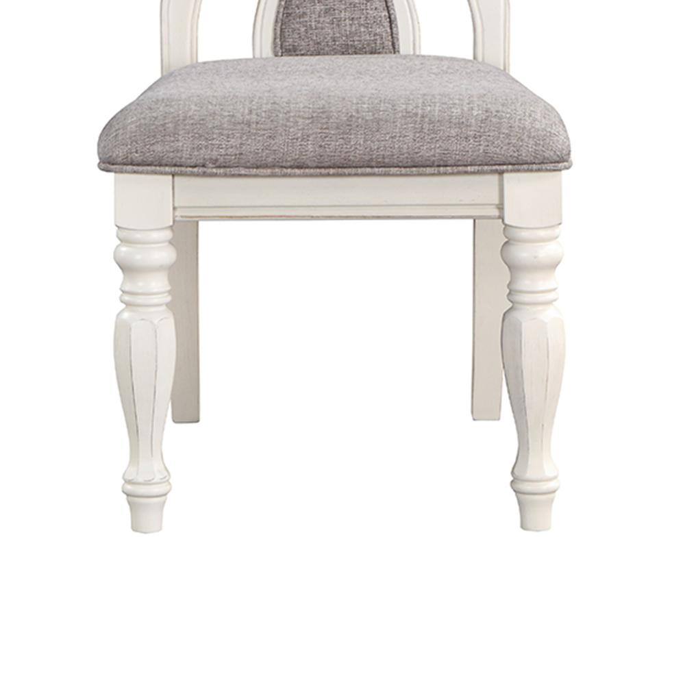 Florian Gray Fabric and Antique White Finish Slat Back Side Chair