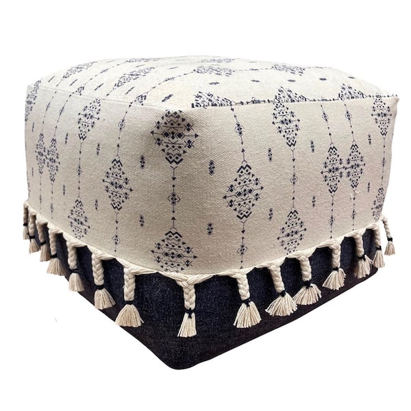 HomeRoots Amelia Blue Cotton Square Cube Ottoman